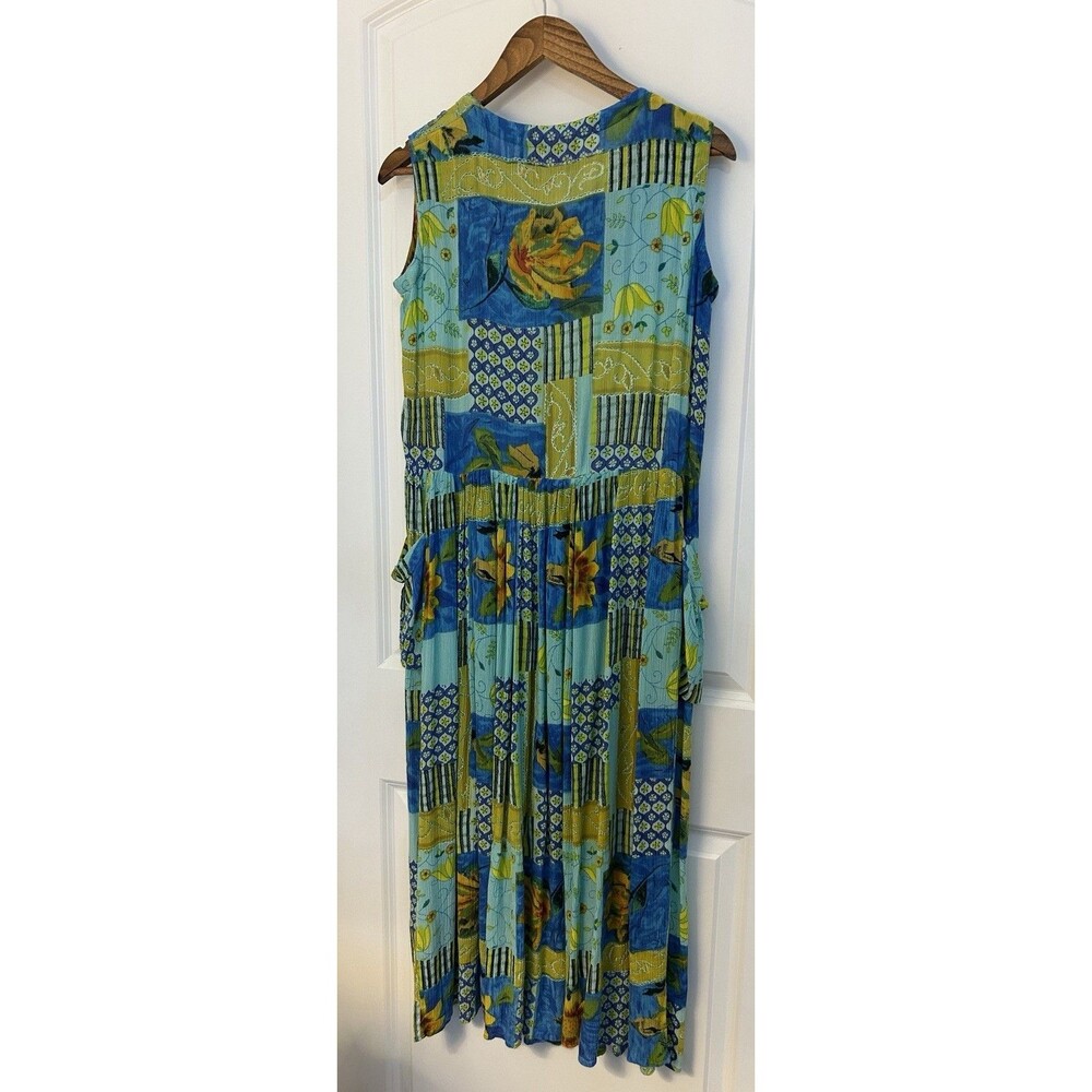 Bila Maxi Dress Women M Boho Patchwork Floral Tropical Flowy Crinkle Festival 90 - Picture 5 of 10